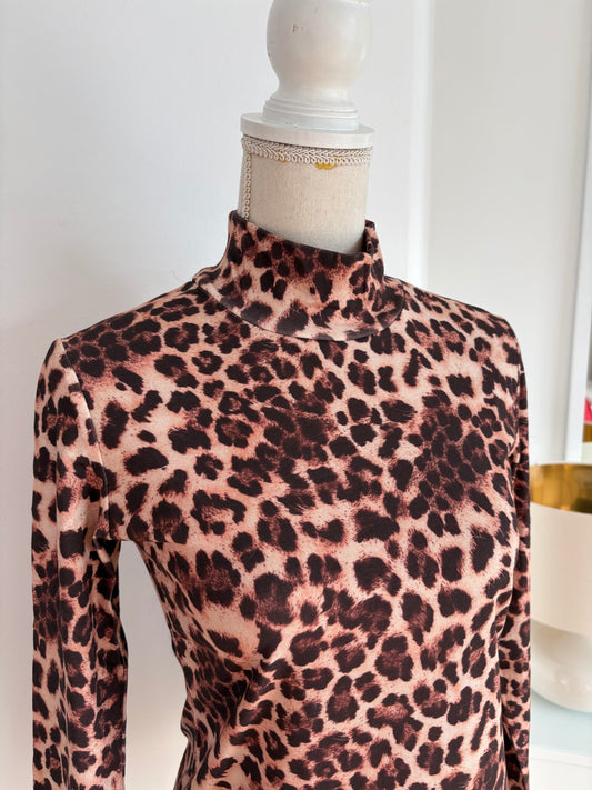 Figurbetontes Baumwoll-Langarmshirt mit Leopardenmuster