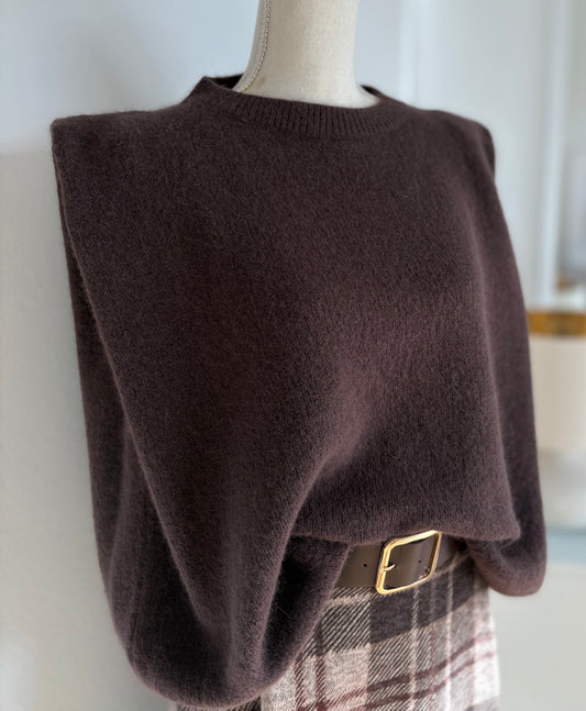 Schokobrauner Ärmelloser Pullover aus Wolle-Angora-Mix