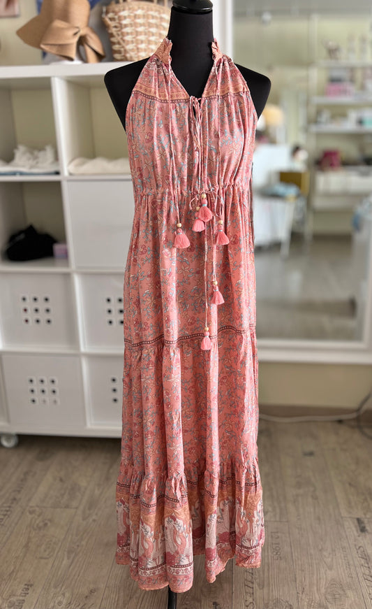 Ärmelloses Maxikleid mit Blumenprint mit Cinch-Taille